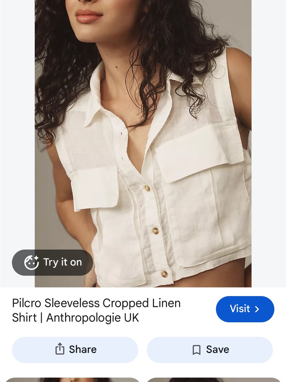 Pilcro Cream Sleeveless Cropped Linen Button-Up Top